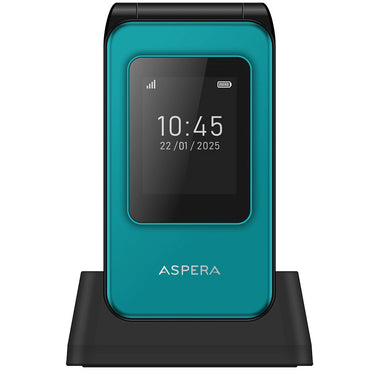 Aspera F46+ (F46 Plus) Seniors 4G BIG button FLIP mobile phone with CRADLE- Black / Green